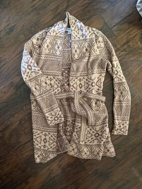 William Rast Cozy Neutral Patterned Open Front Cardigan Sweater - Beige/Brown